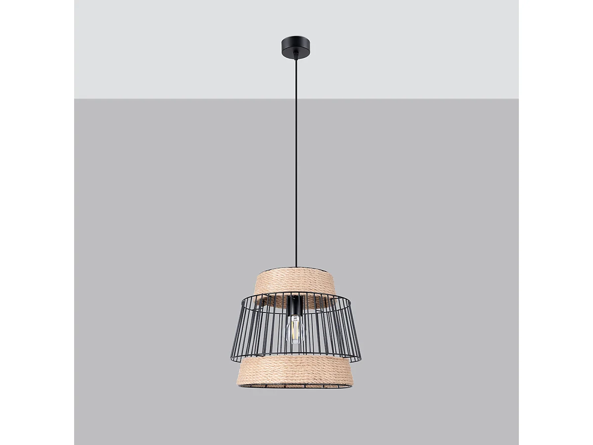 Lampes Suspendues Brilo Industriel En Acier/Corde - 1 Sources Lumineuses - L.35 X H.137 Cm - Noir