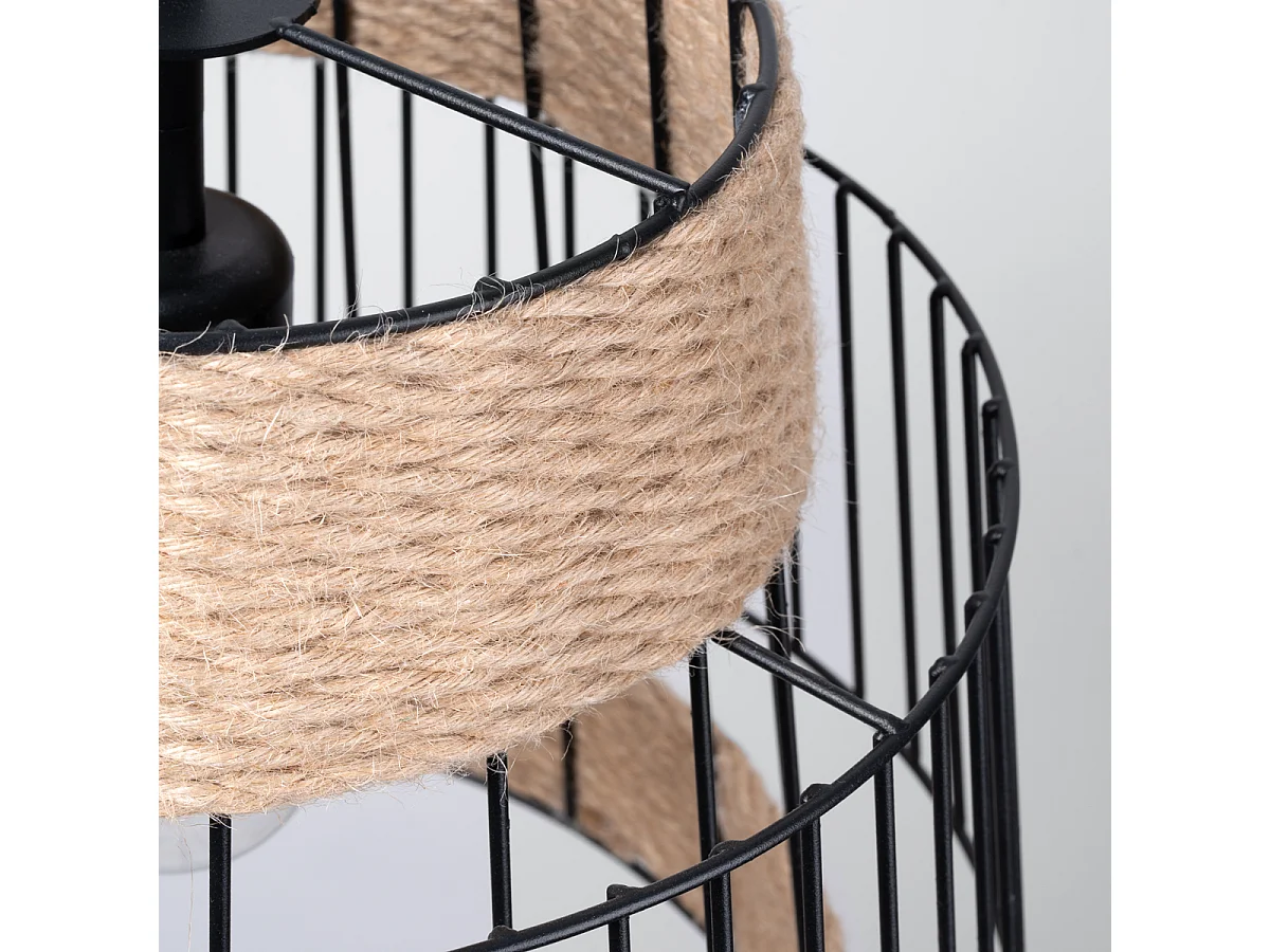 Lampes Suspendues Brilo Industriel En Acier/Corde - 1 Sources Lumineuses - L.35 X H.137 Cm - Noir