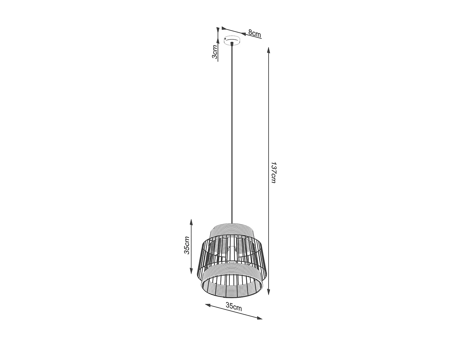 Lampes Suspendues Brilo Industriel En Acier/Corde - 1 Sources Lumineuses - L.35 X H.137 Cm - Noir