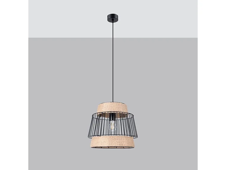 Lampes Suspendues Brilo Industriel En Acier/Corde - 1 Sources Lumineuses - L.35 X H.137 Cm - Noir