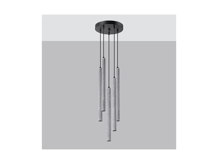 Lampes Suspendues Pastelo Moderne En Béton - 5 Sources Lumineuses - L.25 X H.110 Cm - Gris