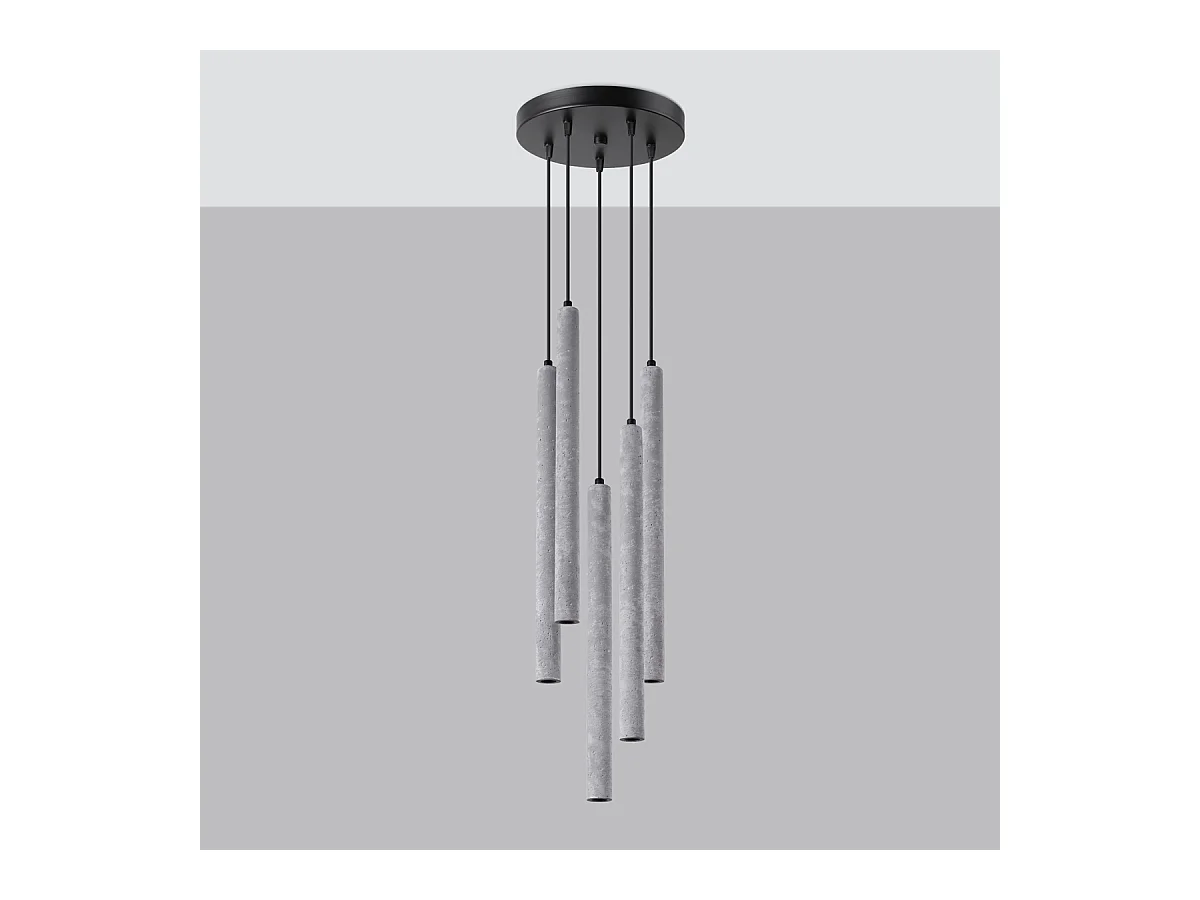 Lámparas Colgantes Pastelo Moderno De Concreto - 5 Fuentes Luminosas - L.25 X A.110 Cm - Gris