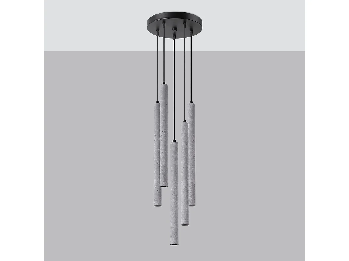 Lampe Suspendues Pastelo Moderne En Béton - 5 Sources Lumineuses - L.25 X H.110 Cm - Gris