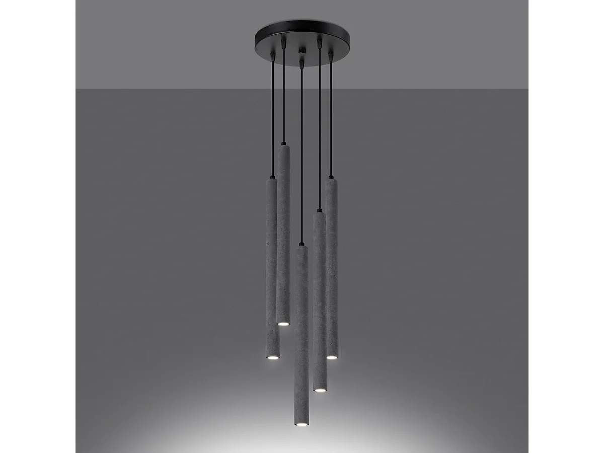 Lampe Suspendues Pastelo Moderne En Béton - 5 Sources Lumineuses - L.25 X H.110 Cm - Gris