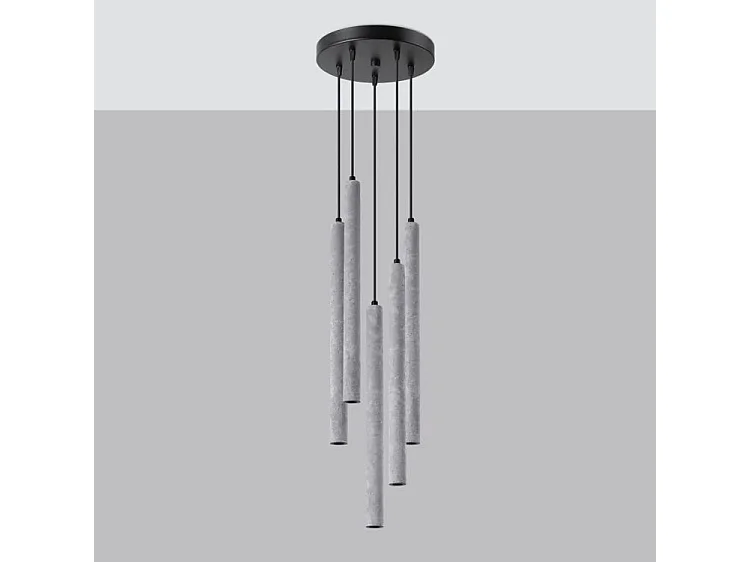 Lampes Suspendues Pastelo Moderne En Béton - 5 Sources Lumineuses - L.25 X H.110 Cm - Gris