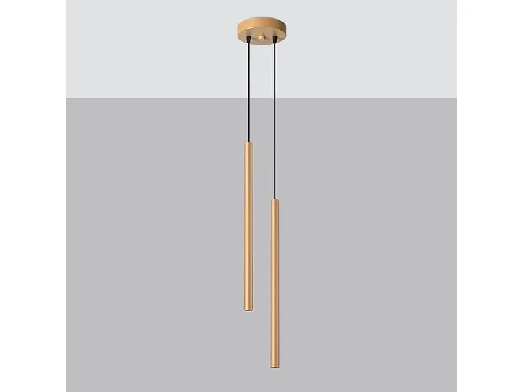 Lampe Suspendues Pastelo Moderne En Acier - 2 Sources Lumineuses - L.15 X H.118 Cm - Doré