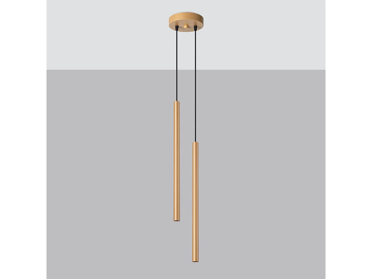 Lampe Suspendues Pastelo Moderne En Acier - 2 Sources Lumineuses - L.15 X H.118 Cm - Doré