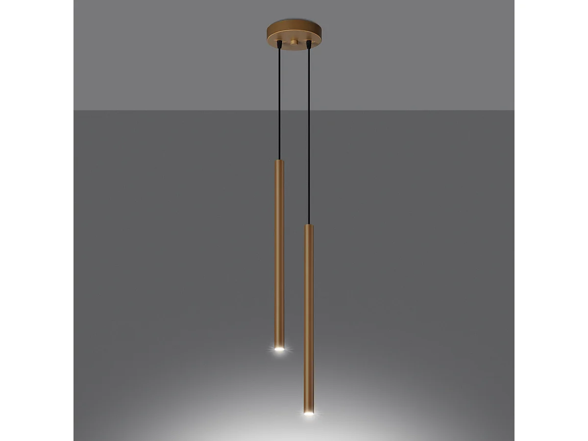 Lampe Suspendues Pastelo Moderne En Acier - 2 Sources Lumineuses - L.15 X H.118 Cm - Doré