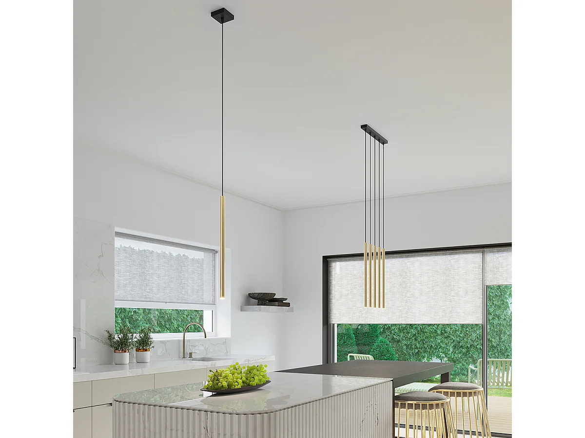Lampe Suspendues Pastelo Moderne En Acier - 1 Sources Lumineuses - L.8 X H.100 Cm - Éclat Doré
