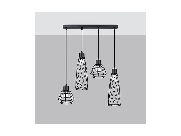 Lampes Suspendues Suba Industriel En Acier - 4 Sources Lumineuses - L.58 X H.120 Cm - Noir