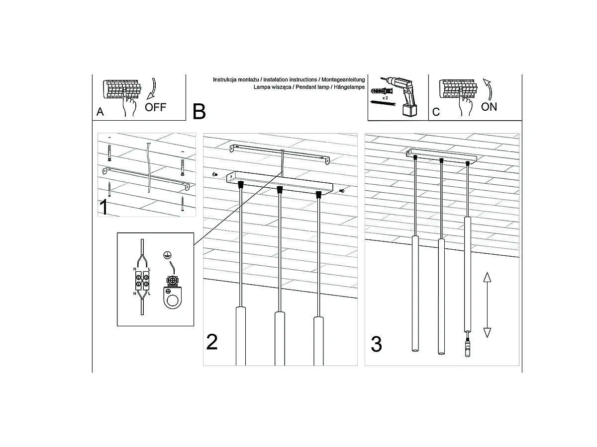Lampe Suspendues Pastelo Moderne En Acier - 3 Sources Lumineuses - L.30 X H.90 Cm - Éclat Doré