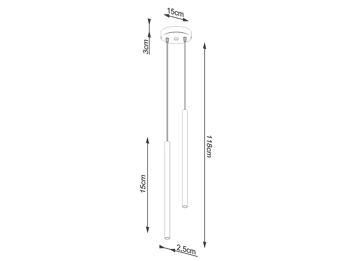 Lampe Suspendues Pastelo Moderne En Acier - 2 Sources Lumineuses - L.15 X H.118 Cm - Noir