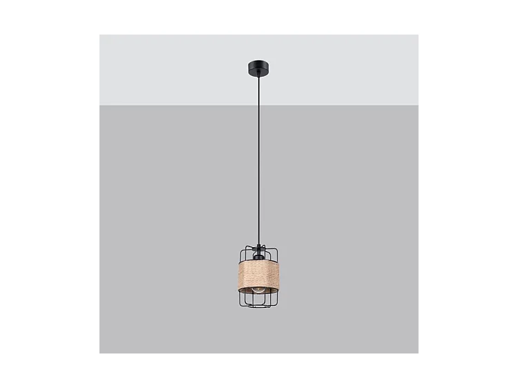 Lampes Suspendues Gizur Industriel En Acier/Corde - 1 Sources Lumineuses - L.15 X H.130 Cm - Noir