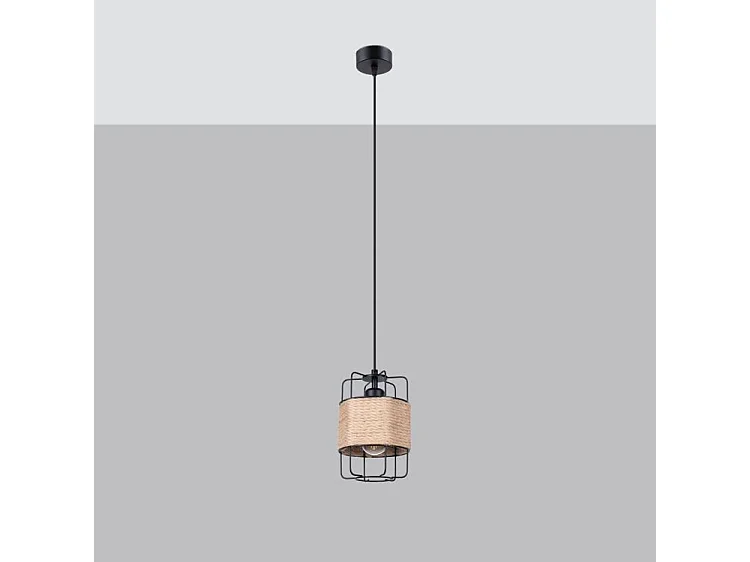 Lampes Suspendues Gizur Industriel En Acier/Corde - 1 Sources Lumineuses - L.15 X H.130 Cm - Noir