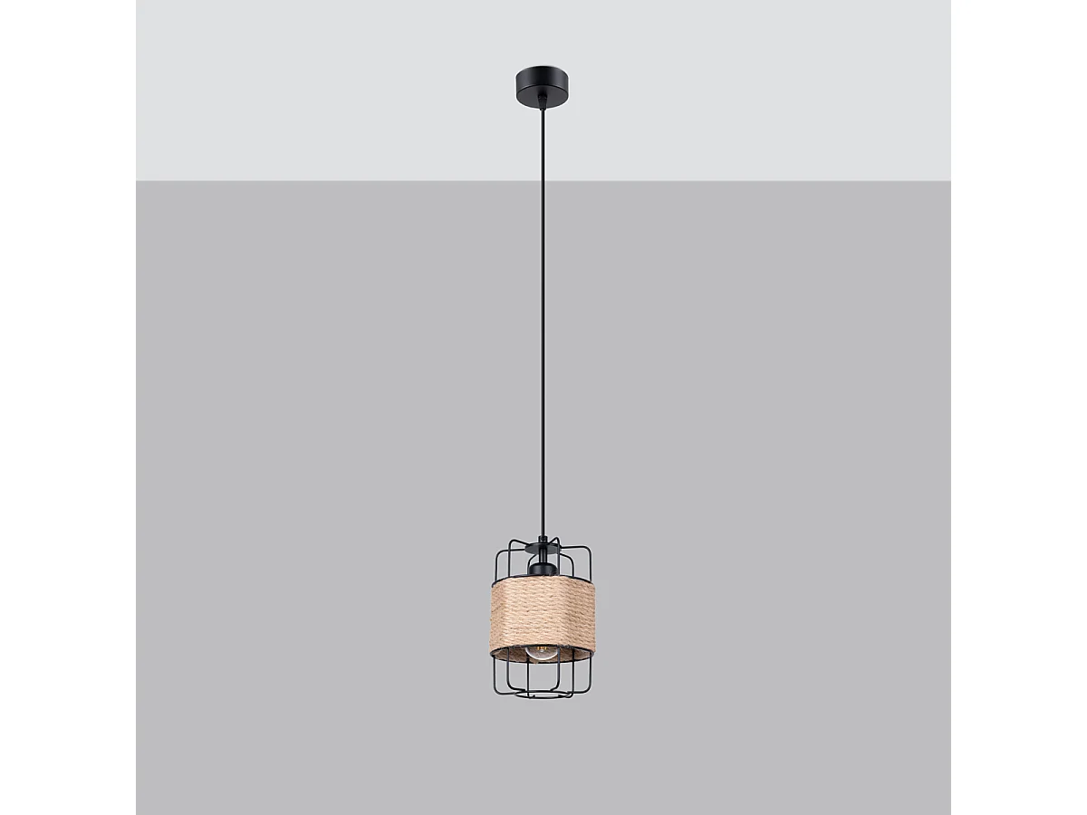 Lampes Suspendues Gizur Industriel En Acier/Corde - 1 Sources Lumineuses - L.15 X H.130 Cm - Noir