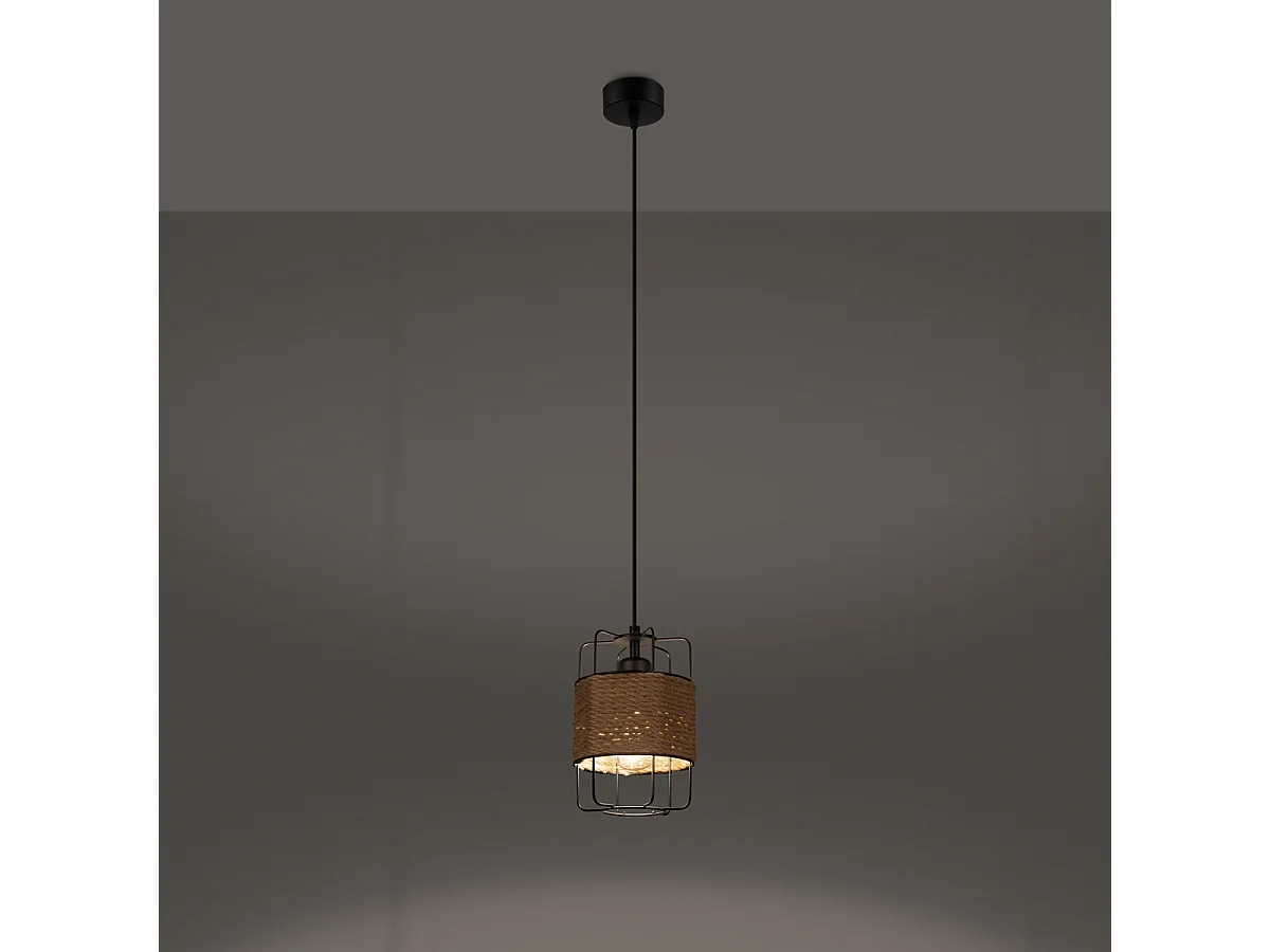 Lampes Suspendues Gizur Industriel En Acier/Corde - 1 Sources Lumineuses - L.15 X H.130 Cm - Noir