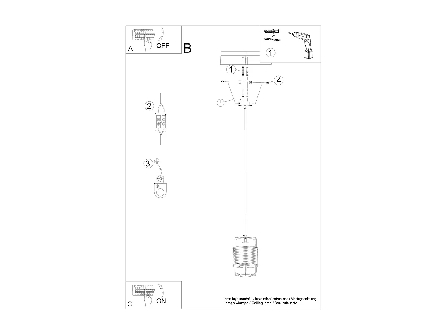 Lampes Suspendues Gizur Industriel En Acier/Corde - 1 Sources Lumineuses - L.15 X H.130 Cm - Noir