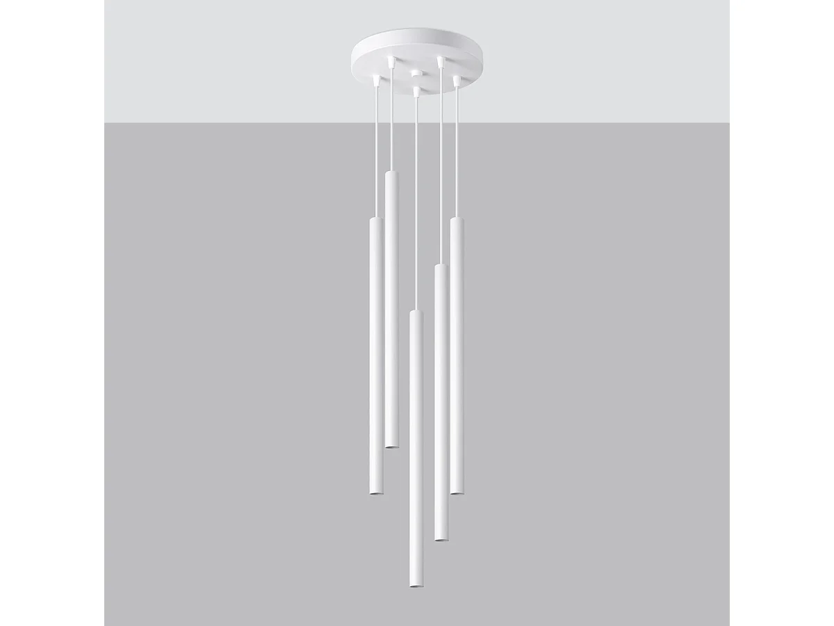 Lampe Suspendues Pastelo Moderne En Acier - 5 Sources Lumineuses - L.25 X H.110 Cm - Blanc