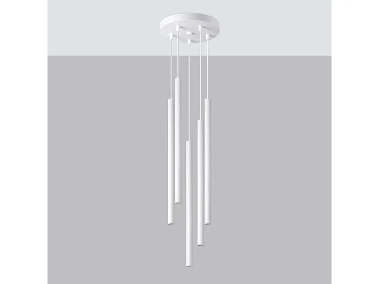 Lampade A Sospensione Pastelo Moderno Di Acciaio - 5 Sorgenti Luminose - L.25 X A.110 Cm - Bianco