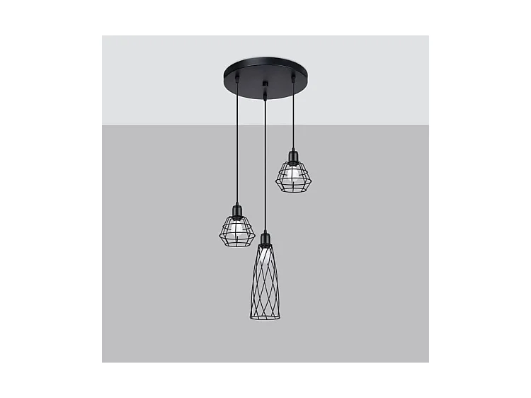 Lampes Suspendues Suba Industriel En Acier - 3 Sources Lumineuses - L.38 X H.120 Cm - Noir