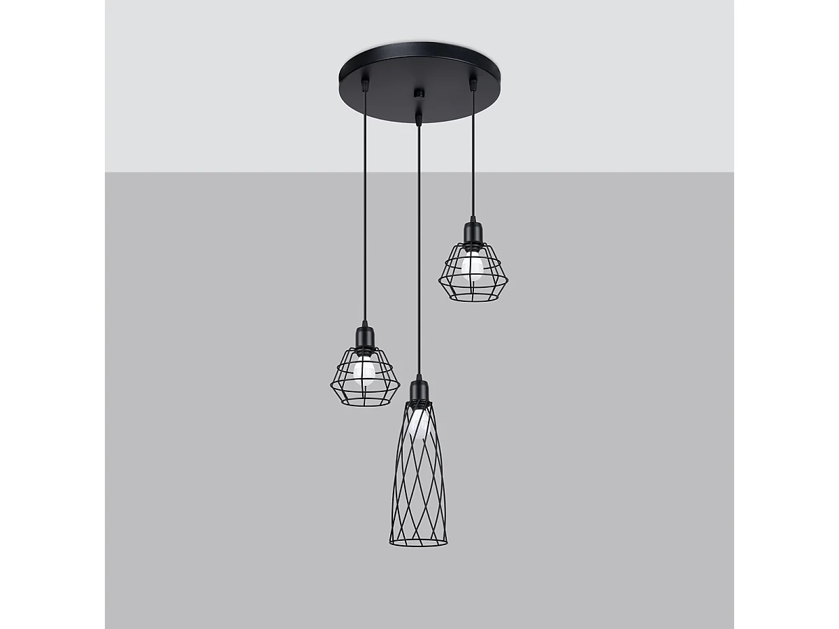 Lampes Suspendues Suba Industriel En Acier - 3 Sources Lumineuses - L.38 X H.120 Cm - Noir