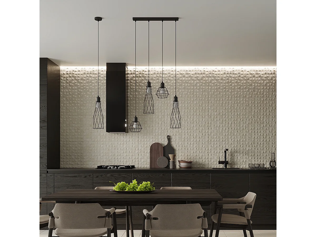 Lampes Suspendues Suba Industriel En Acier - 3 Sources Lumineuses - L.38 X H.120 Cm - Noir