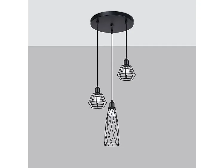 Lampe Suspendues Suba Industriel En Acier - 3 Sources Lumineuses - L.38 X H.120 Cm - Noir