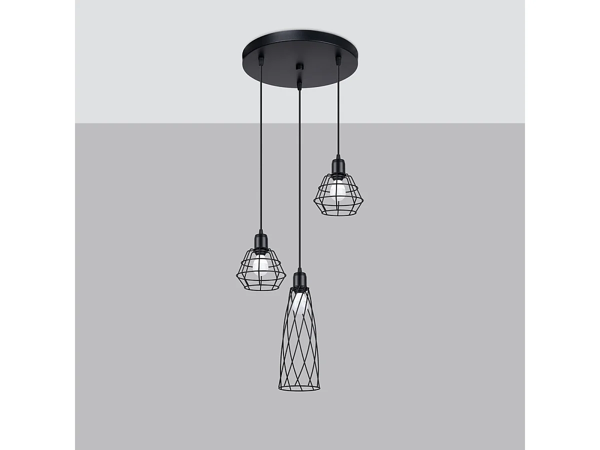 Lampe Suspendues Suba Industriel En Acier - 3 Sources Lumineuses - L.38 X H.120 Cm - Noir