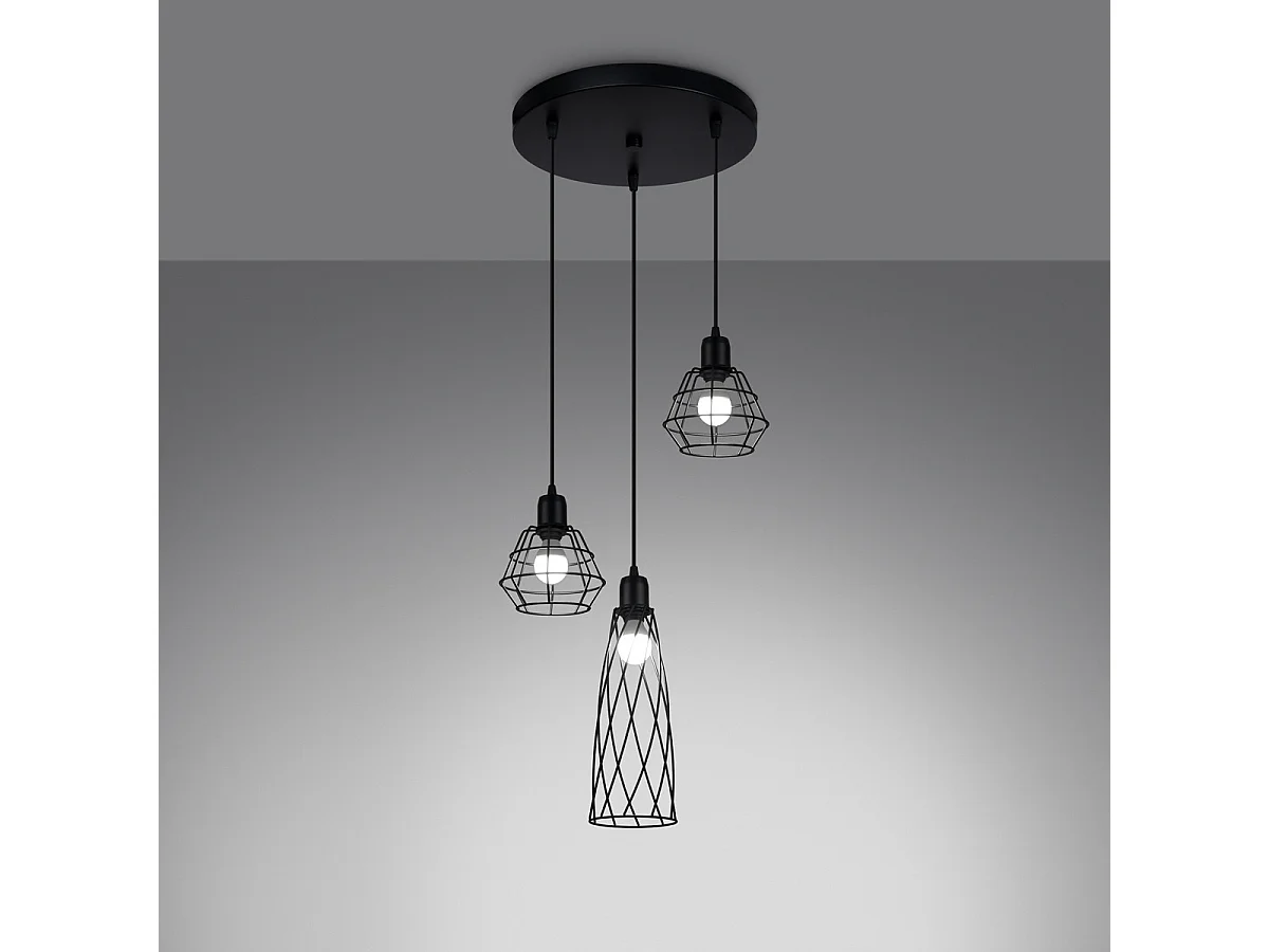 Lampe Suspendues Suba Industriel En Acier - 3 Sources Lumineuses - L.38 X H.120 Cm - Noir