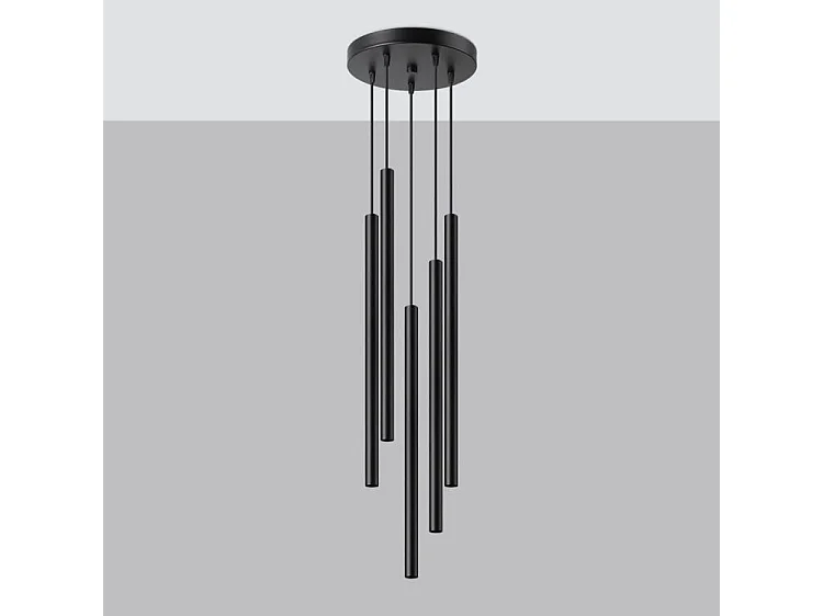 Lámparas Colgantes Pastelo Moderno De Acero - 5 Fuentes Luminosas - L.25 X A.110 Cm - Negro