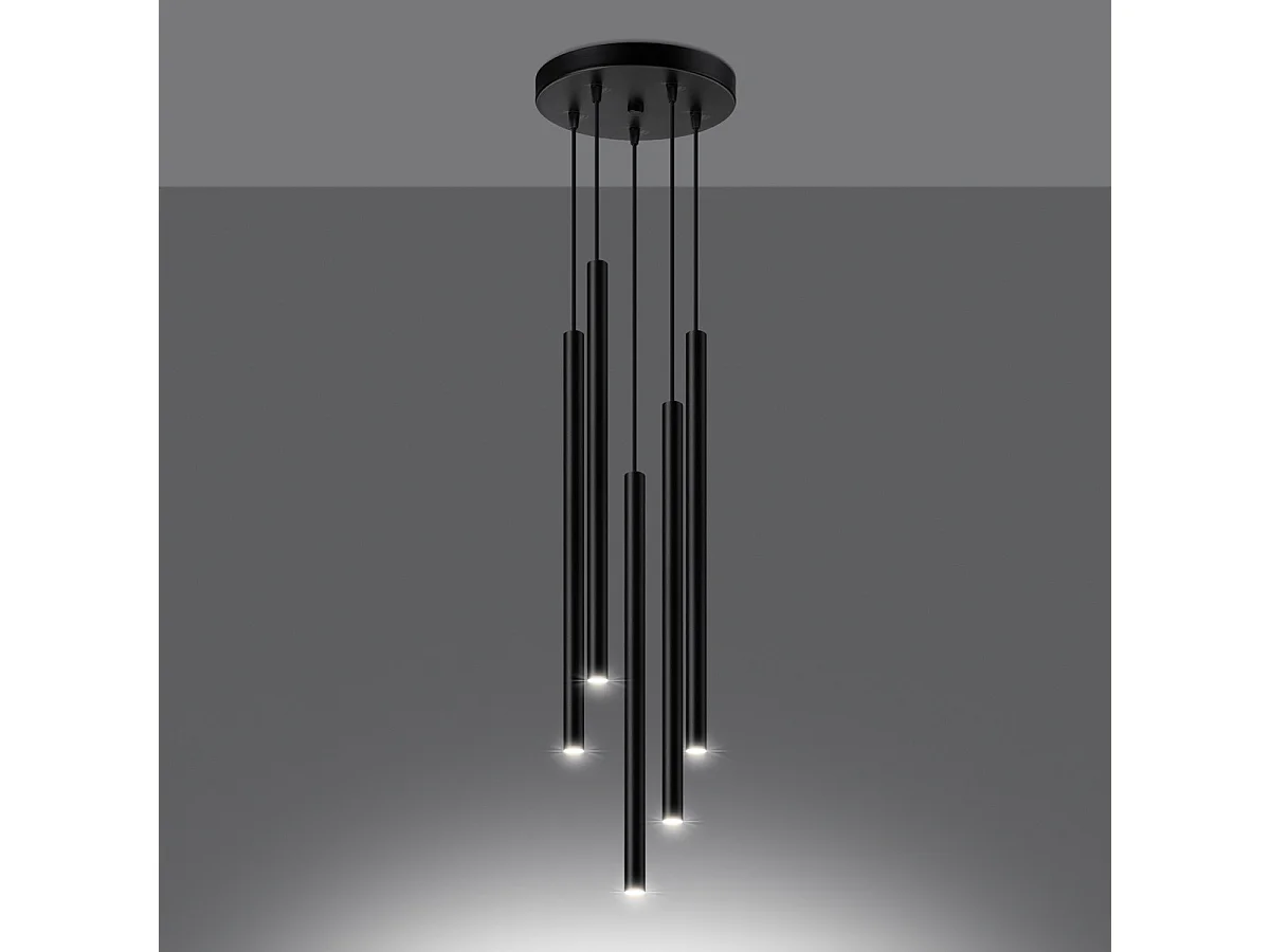 Hanglamp PASTELO modern van  - 5 lichtbronnen - L.25 x H.110 cm - zwart