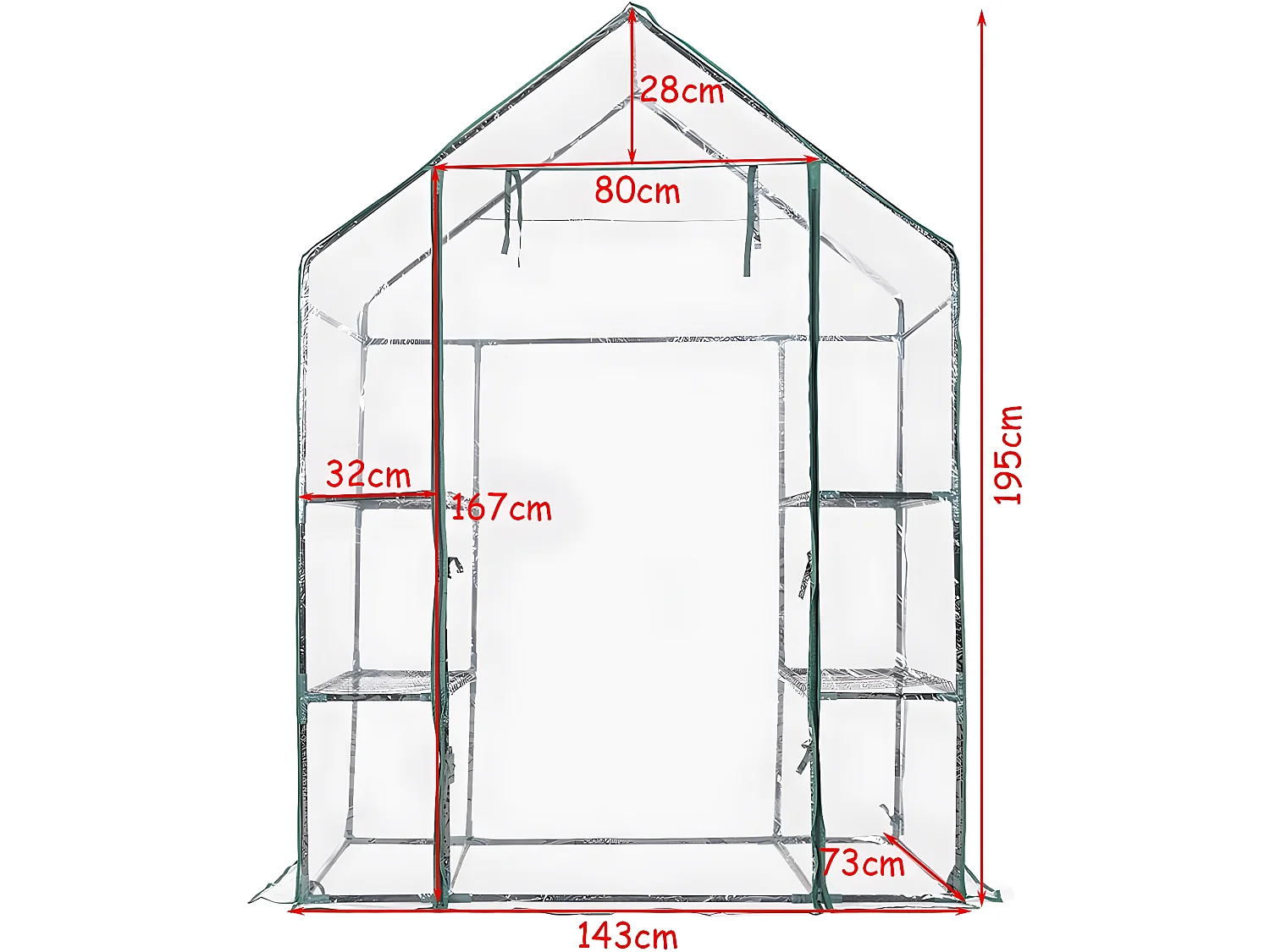 Serre de Jardin avec 4 Étagères,143 x 73 x 195 cm