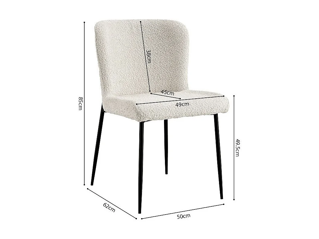 Chaise revêtement Bouclé pour salle à manger coloris Ecru. Collection LISE