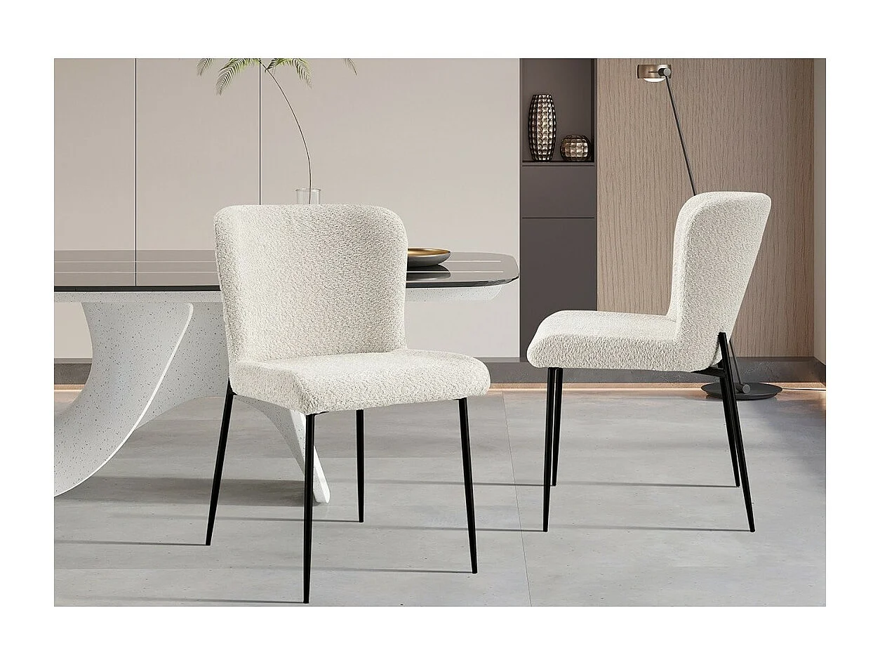Chaise revêtement Bouclé pour salle à manger coloris Ecru. Collection LISE