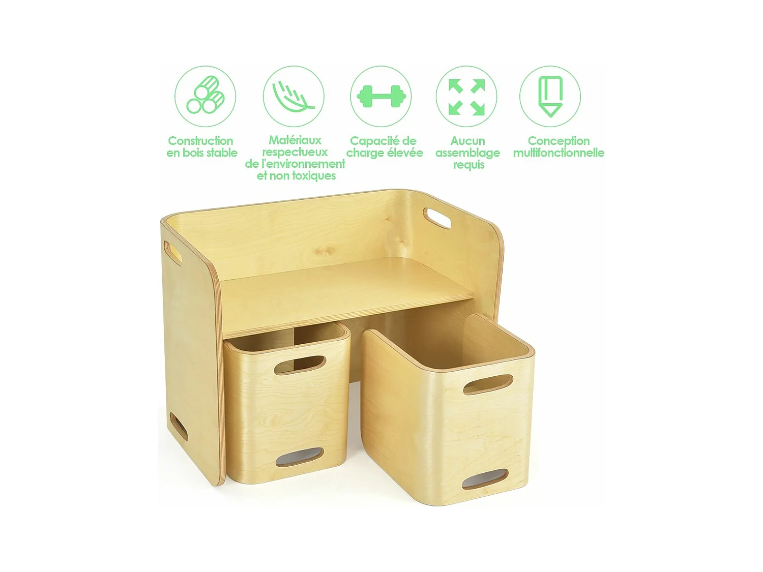 Kindertafel en stoel, inclusief 1 tafel en 2 stoelen, kinderleertafel