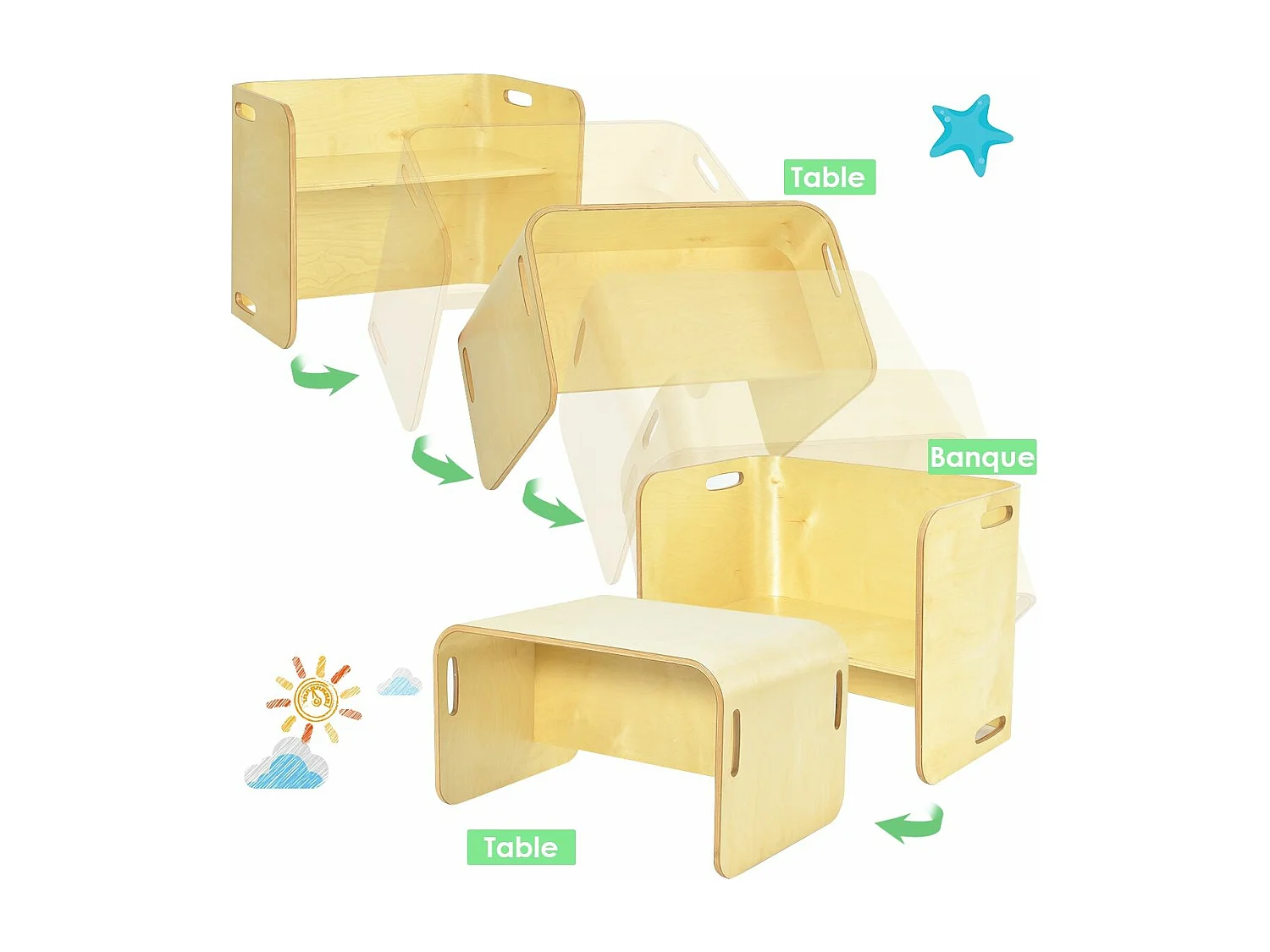 Table et chaise pour enfants, inclus 1 table et 2 chaises, table d'apprentissage pour enfants