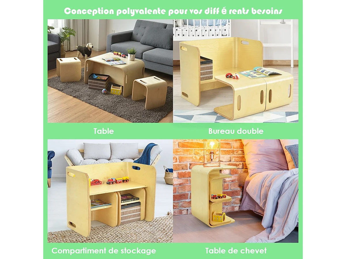 Table et chaise pour enfants, inclus 1 table et 2 chaises, table d'apprentissage pour enfants