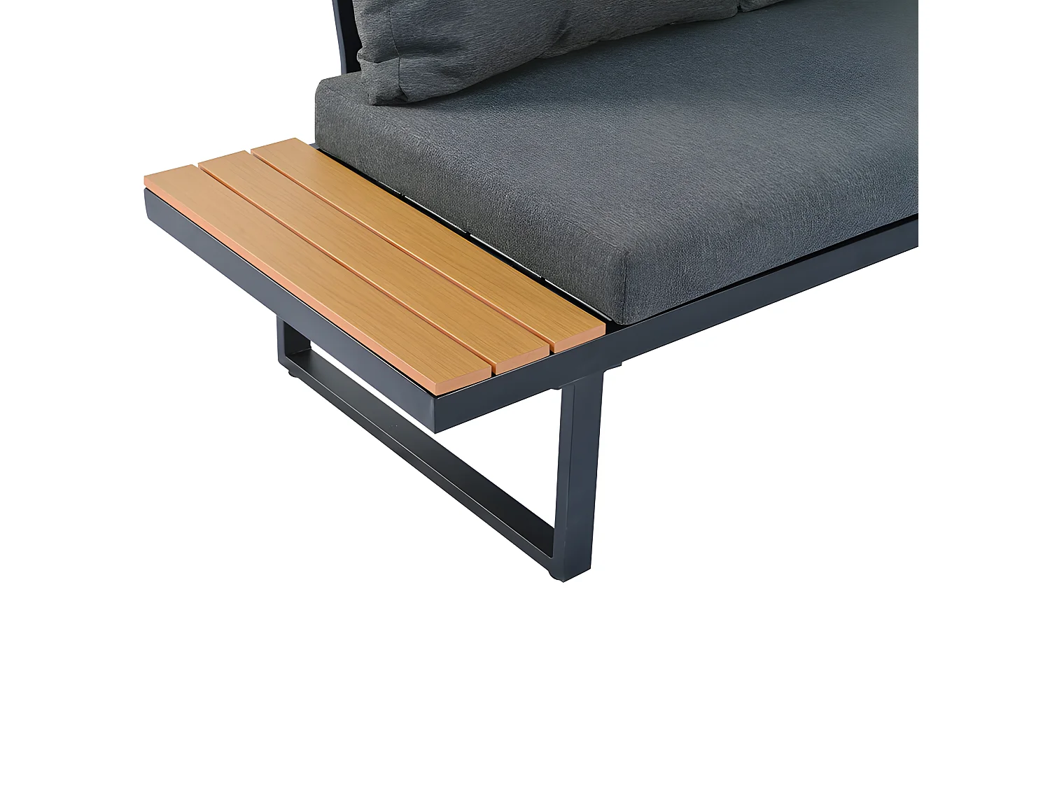 Salon de Jardin en Acier galvanisé gris - 5 places - 2 canapés，1 siège d'angle inclinable et 1 table basse - Gris