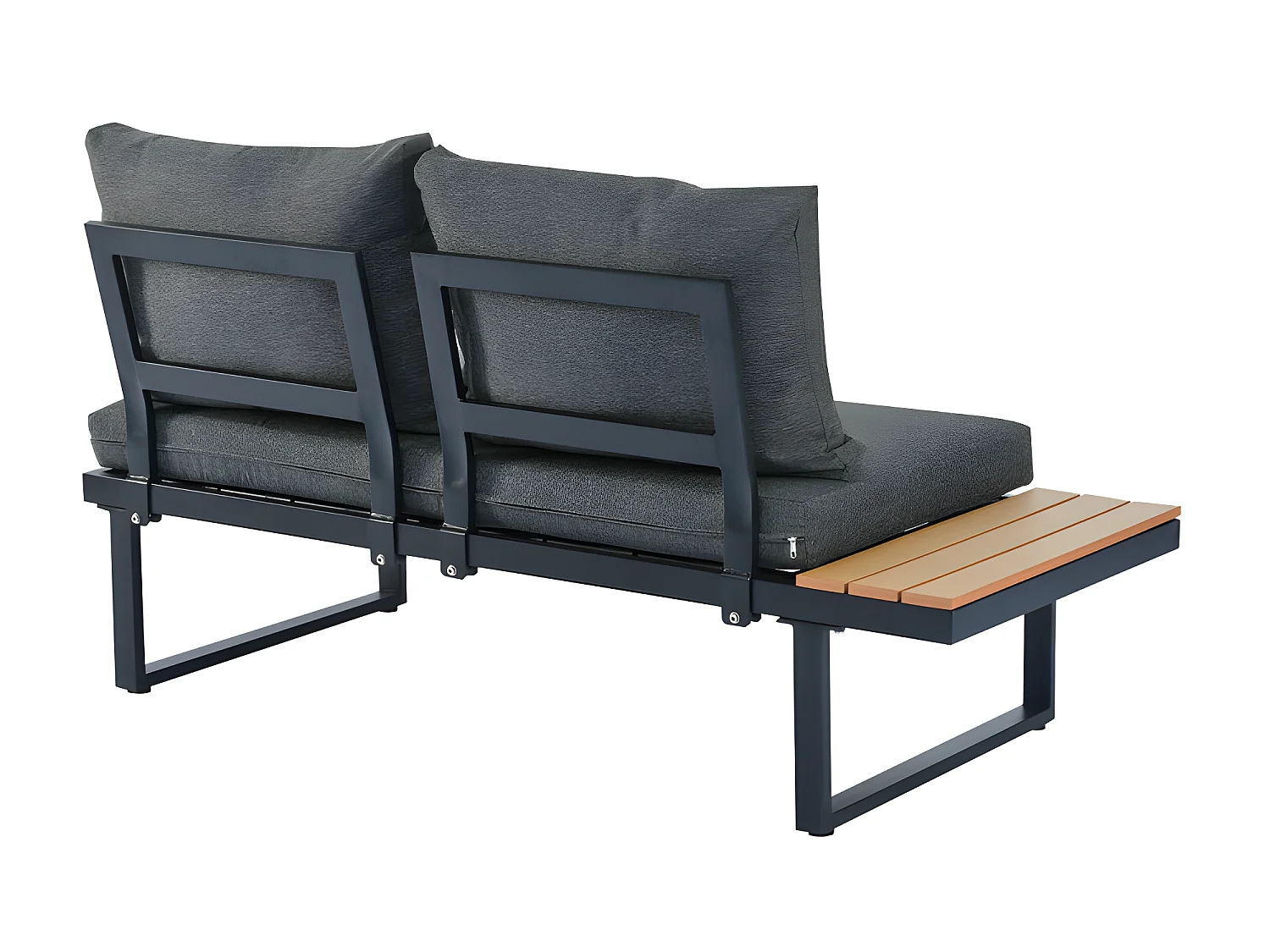 Salon de Jardin en Acier galvanisé gris - 5 places - 2 canapés，1 siège d'angle inclinable et 1 table basse - Gris