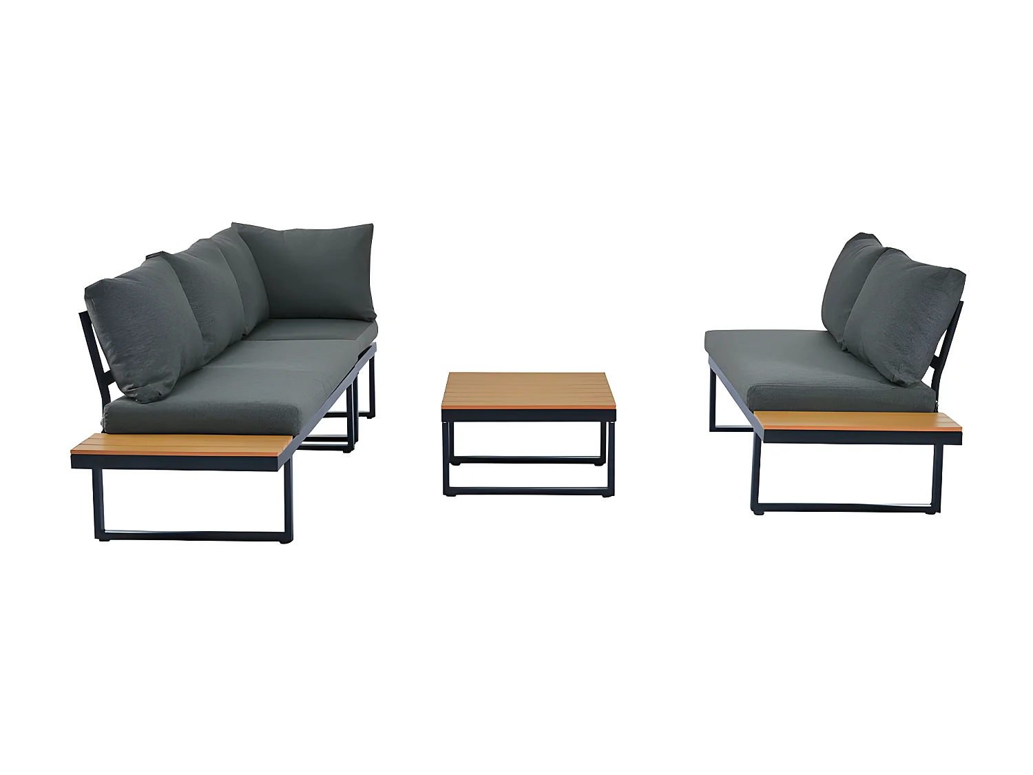 Salon de Jardin en Acier galvanisé gris - 5 places - 2 canapés，1 siège d'angle inclinable et 1 table basse - Gris