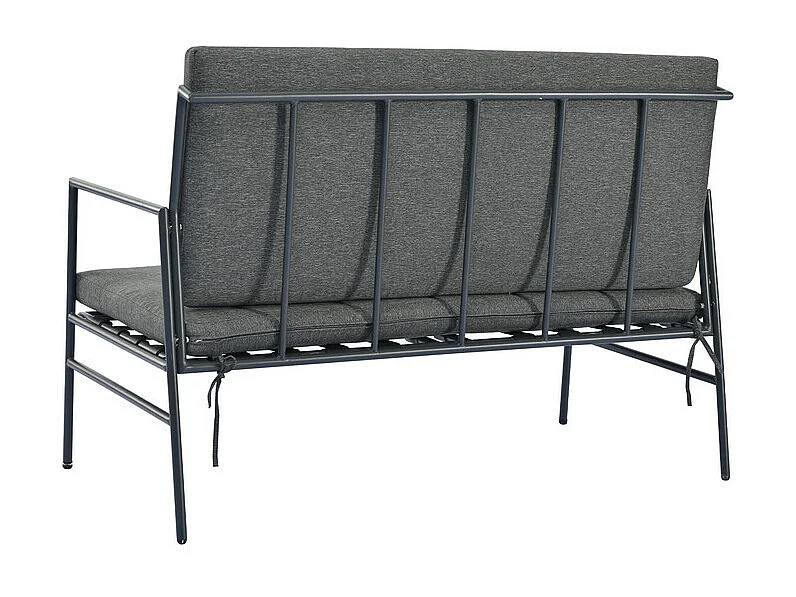 Salon de Jardin en Acier galvanisé noir - 4 places - canapé，2 fauteuils et 2 tables basses - Gris