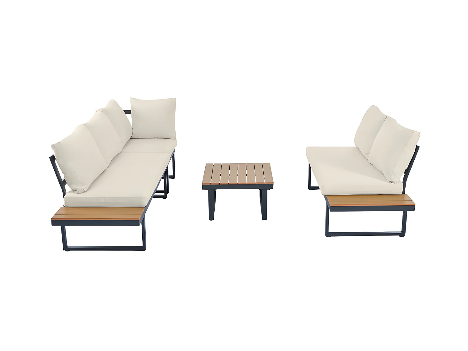 Gartenmöbel aus grau verzinktem Stahl – 5 Plätze – 2 Sofas, 1 Eckliegesitz und 1 Couchtisch – Beige