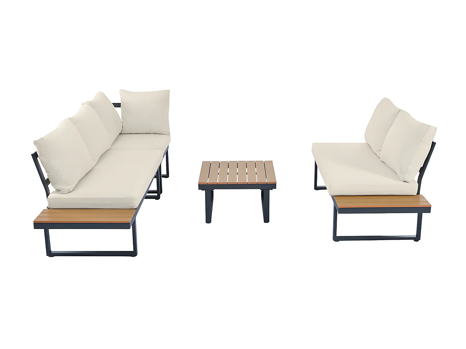 Muebles de jardín de acero galvanizado gris - 5 plazas - 2 sofás, 1 rinconera reclinable y 1 mesa de centro - Beige