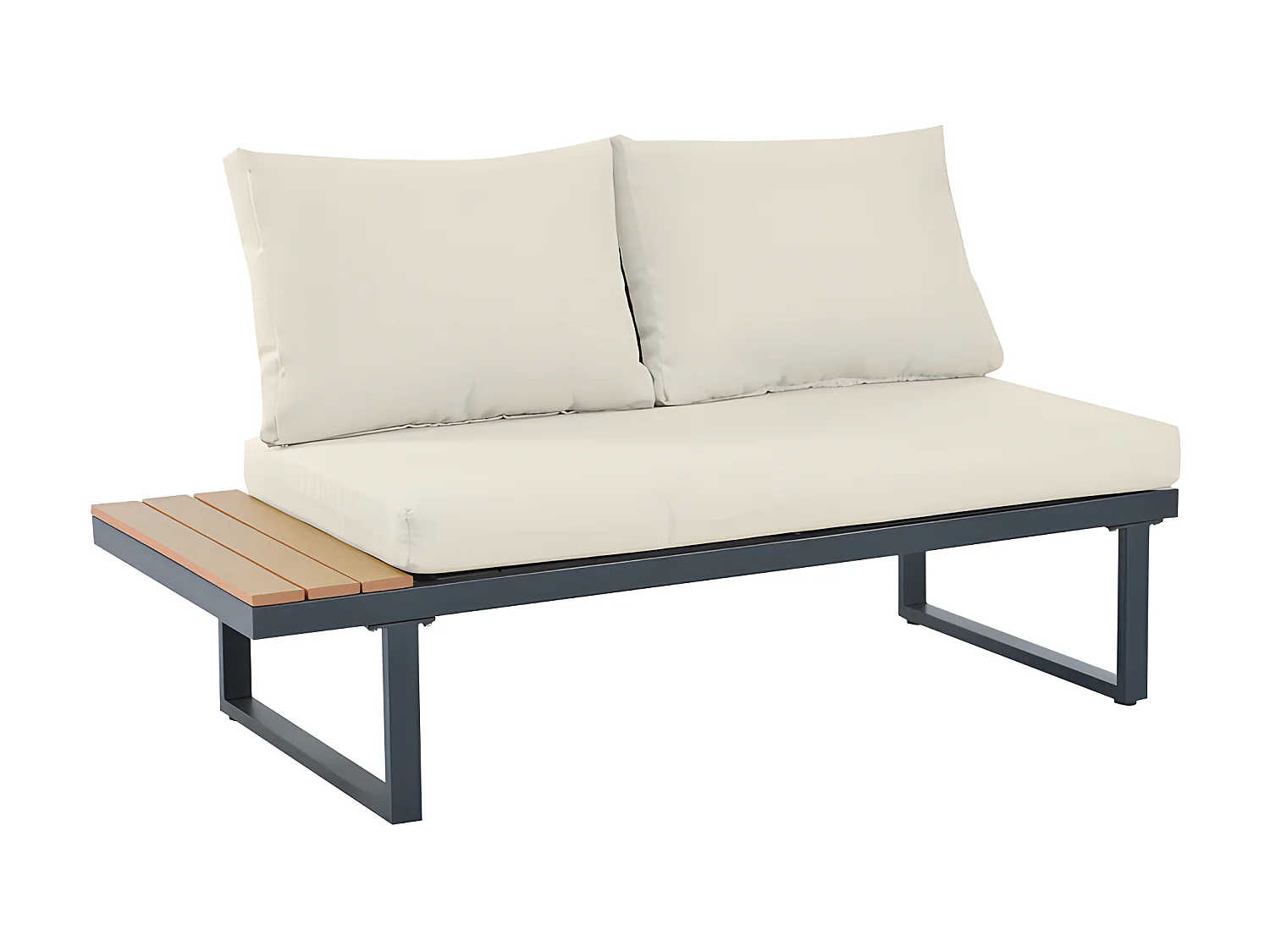 Muebles de jardín de acero galvanizado gris - 5 plazas - 2 sofás, 1 rinconera reclinable y 1 mesa de centro - Beige