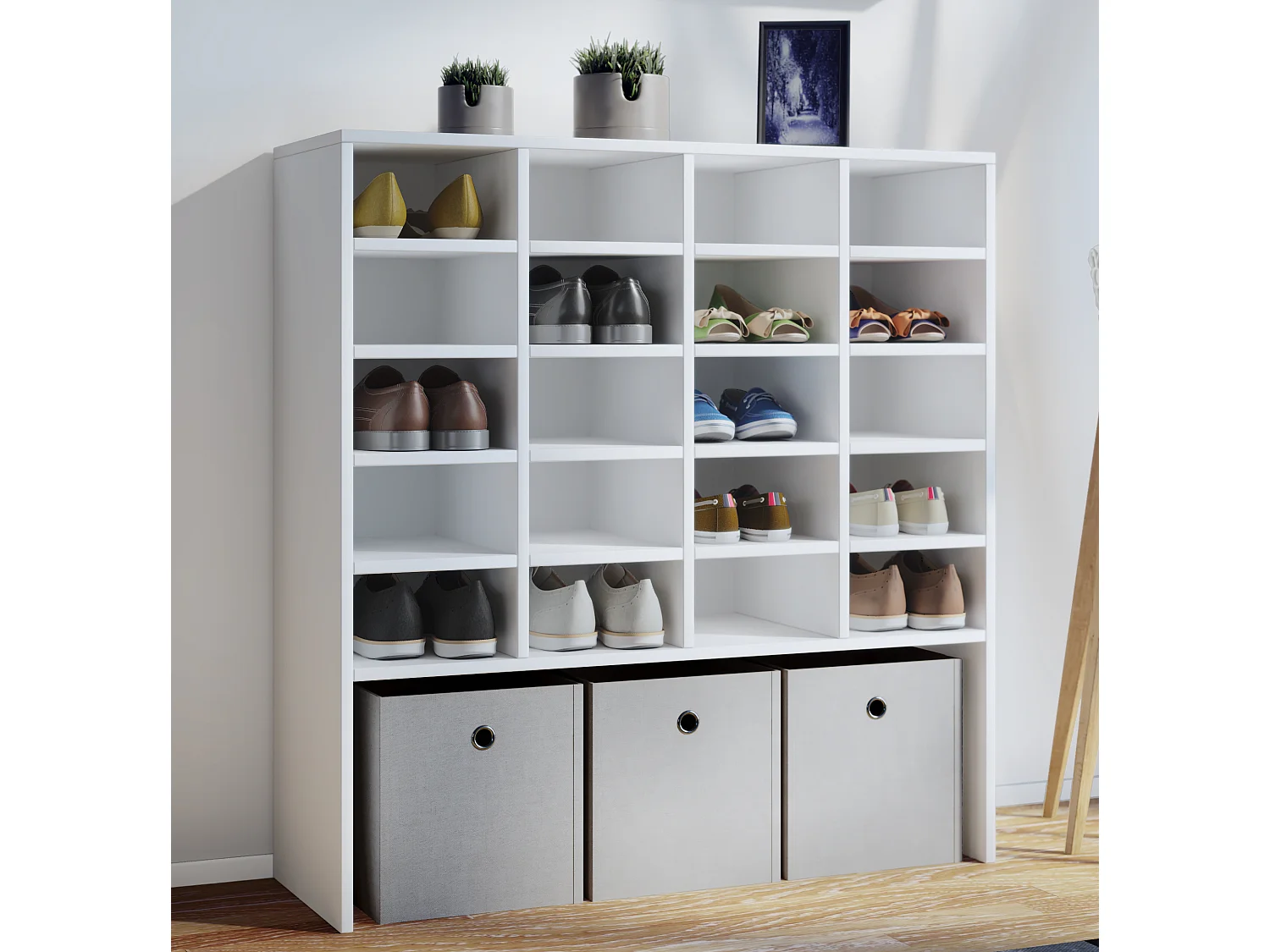 Estante de zapatos de gabinete de zapatos de madera Hinsol XL Blanco
