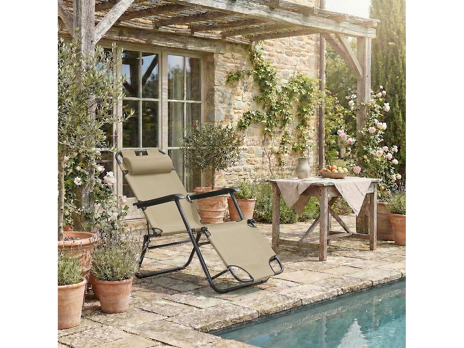 Sun lounger Maltosa Cream L. 153 x H. 27 x W. 60 cm