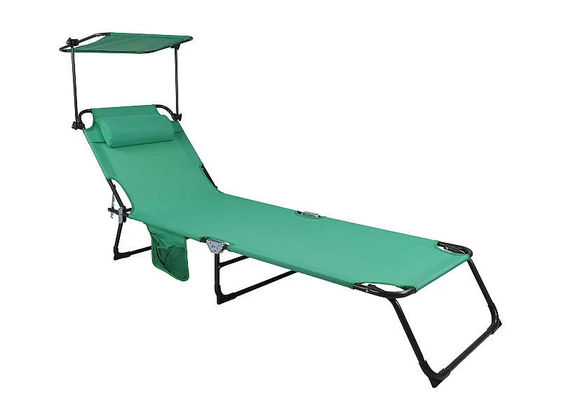 VCM espreguiçadeira dobrável | Dimensões aprox. L. 185 x A. 24 x L. 55 cm | Cadeira leve e compacta | Cadeira reclinável com teto solar ajustável - Bindox L (Verde)