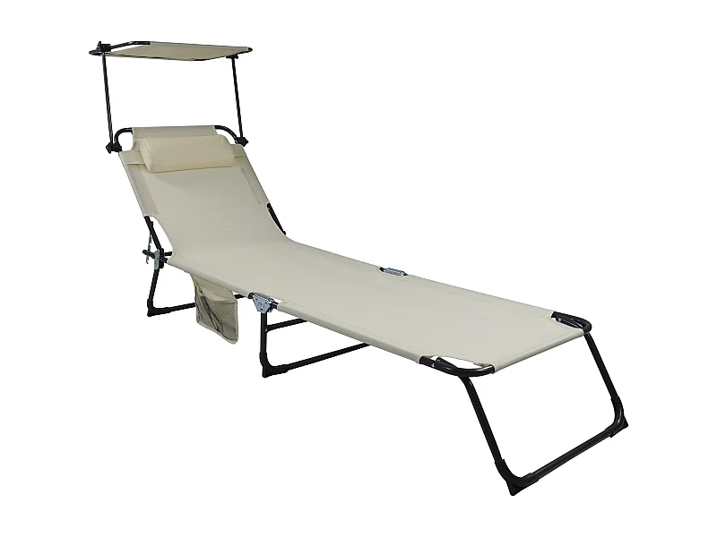 VCM espreguiçadeira dobrável | Dimensões aprox. L. 185 x A. 24 x L. 55 cm | Cadeira leve e compacta | Cadeira reclinável com teto solar ajustável - Bindox L (creme)