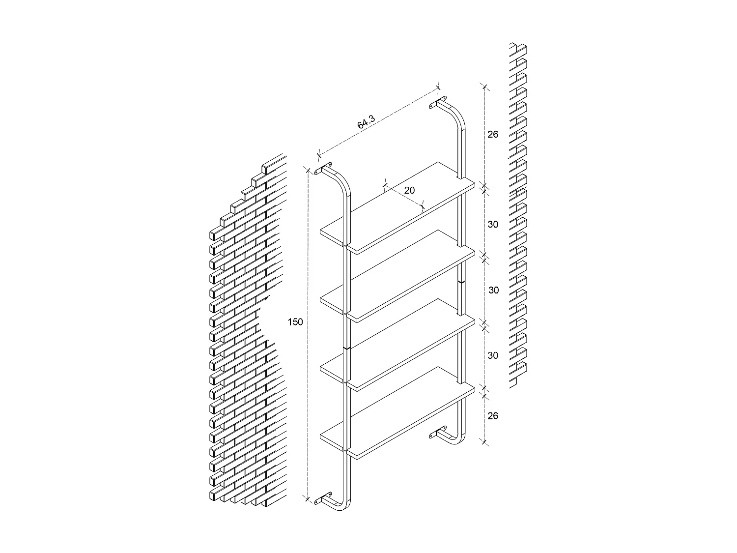 Wall Rack Insasi White H. 150 x W. 64 x D. 20 cm