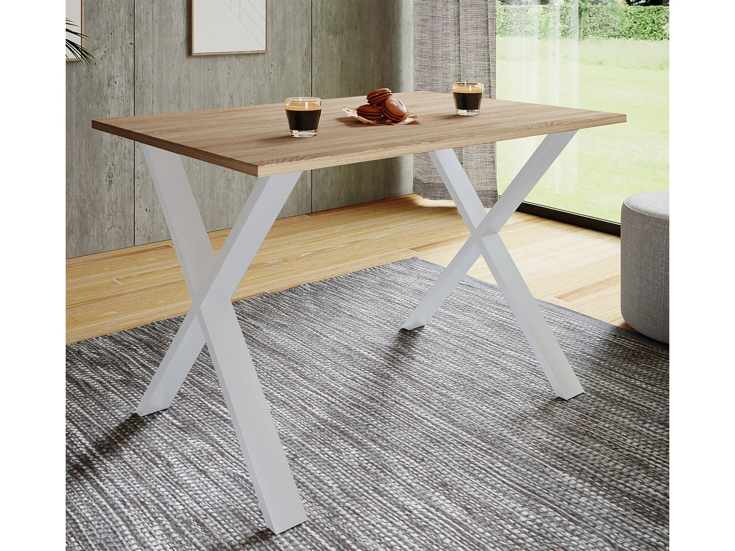 Mesa de jantar em madeira VCM Premium | A. 76 x L. 110 x P. 50 cm | Mesa de jantar de mesa de cozinha Xona X (Branco / Sonoma Oak)